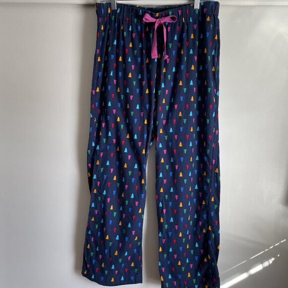 Lands' End Flannel Holiday Tree Print Pajama Lounge Pants Size MP Blue Multi - Picture 9 of 9